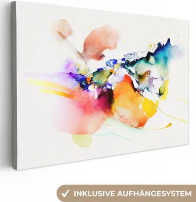 Produktbild von MuchoWow® - Leinwandbilder - Aquarell - Regenbogen - Abstrakt - Kunst, Wandbild, Wanddeko Bilder Wohnzimmer, 90x60 cm