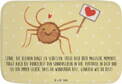 Produktbild von Mr. & Mrs. Panda Badematte Spinne Agathe Motivation - Gelb Pastell - Geschenk, Liebe, Vertrauen, Badvorleger, bad läufer, Glück, duschmatte, Badezimmerteppich, Badteppich