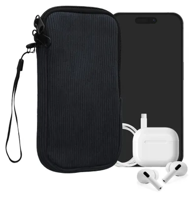Produktbild von kwmobile Handytasche für XL - 6,7/6,8" Hülle - Cord und Neopren Tasche mit Handschlaufe - Case 17,2 x 8,4 cm Innenmaße - Handyhülle in Marineblau