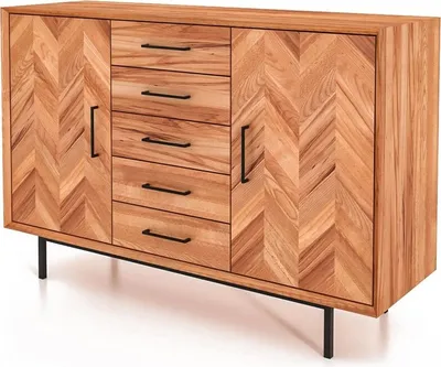 Produktbild von Kommode Seiba Kernbuche massiv 144x45x95 mit 2 Türen 5 Schubladen Fischgrät