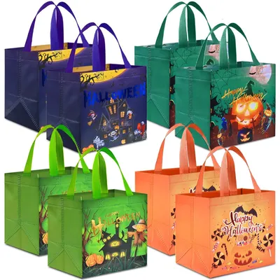 Immagine prodotto di Omgoods - Sacchetti riutilizzabili per dolcetti di Halloween con maniglie - confezione da 4/8 pezzi