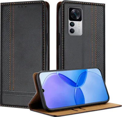Produktbild von Handyhülle für Xiaomi 12T/12T Pro/Redmi K50 Ultra Leder Flip Klappbare Schutzhülle mit Standfunktion Schwarz