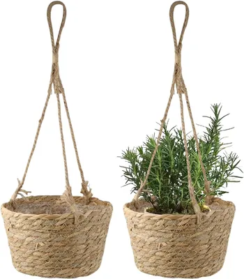 Obrázok produktu pre 2 kusy závesných kvetináčov z morskej trávy, kvetináč na rastliny, ručne tkaný, priemer 20 cm
