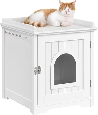 Produktbild von Yaheetech Katzenklo Schrank, Katzentoilette, Katzenhaus mit Einzeltür, Katzenhöhle, großer Stauraum, Katzenkommode, 48 x 53 x 57,5 cm, weiß