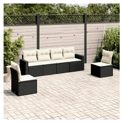 Produktbild von 6-teiliges Gartensofa-Set mit schwarzen Kissen aus Polyrattan