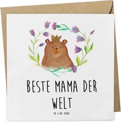 Produktbild von Mr. & Mrs. Panda Glückwunschkarte Bär Königin - Weiß - Geschenk, Mama, Lieblingsmensch, Mom, Teddy, Klappkarte, Grußkarte, Mutter, doppelkarte, faltkarte, Muttertag