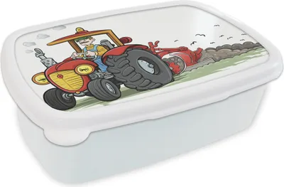 Produktbild von KitchenYeah® Lunchbox Brotzeit Brotdose 17x11 cm Traktor - Landwirt - Rot Kinder Brotzeitdose - Lunch Box - Kinder - Sandwich-Box - Schulbox - Lunch Boxen