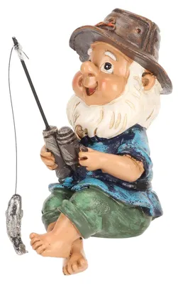 Productafbeelding van Tuinkabouter met hengel - UV-bestendige kunstharsfiguur - Decoratie voor vijver, tuin, gazon en zoutwaterzwembad