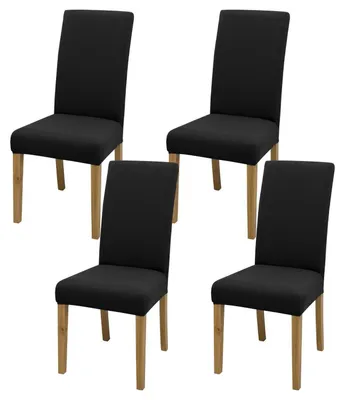 Productafbeelding van Rekbare stoelhoes van melkzijde, zwart, set van 4, met rugleuning