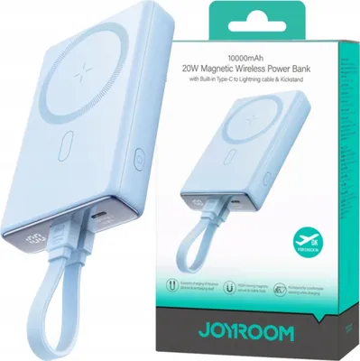 Produktbild von Joyroom Magnetische Powerbank 10000Mah 20W + Lightning-Usbc Kabel Blau