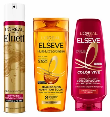 Immagine prodotto di L'Oréal Paris - L'Oréal Paris - Routine di cura per capelli colorati e per donare lucentezza: lacca per capelli Elnett + balsamo Color Vive + shampoo nutriente