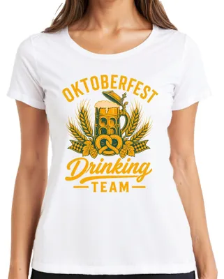 Immagine prodotto di Maglietta da donna, bianca, taglia L, a tema : birra, boccale, brezel, lederhosen, dirndl