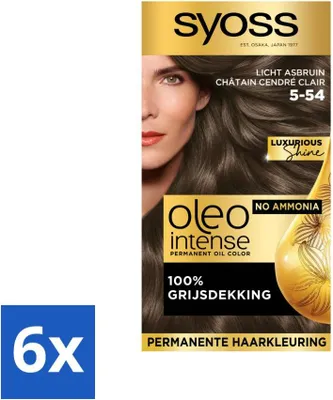 Productafbeelding van SYOSS – Oleo Intense 5-54 Licht asbruin – Haarkleuring – Zonder ammonia – Bedekt grijze haren – Langdurige kleur – Voordeelverpakking – 6 stuks