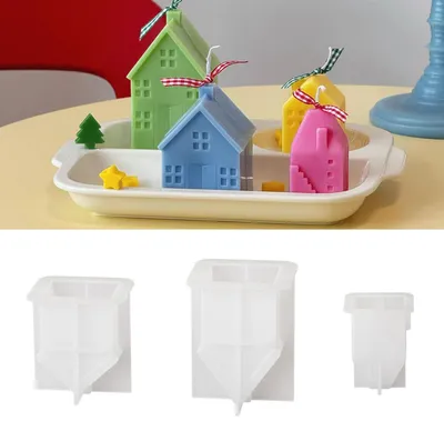 Produktbild von 3D Haus Silikonformen Set 3 Stück für Kerzen & Gips DIY Handwerk