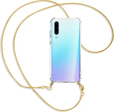 Produktbild von Handykette Backcover-Schutzhülle mit Band (Metall goldfarben) für Huawei P30 - goldfarbene Kette Snake