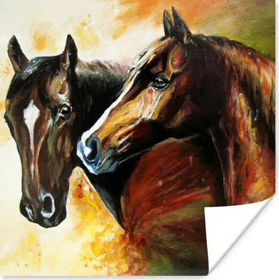 Produktbild von MuchoWow® Poster Malerei - Pferde - Tiere - Ölgemälde 50x50 cm - Wohnzimmerdekoration