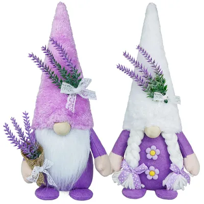 Image de Décoration de jardin : figurines de lutins en peluche, lavande, style suédois. Cadeaux pour femmes, faits à la main, couleur violet, pour tiroir de cuisine