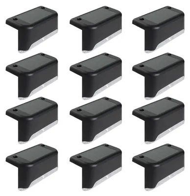 Produktbild von 12er-Pack Solar-Stufenleuchten für den Außenbereich, wasserdicht, für Treppen, Stufen, Zäune, Gärten, Terrassen, Dachrinnen, Wege, Dekoration (Schwarz, Kaltweiß)