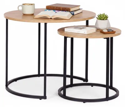 Produktbild von Runde Couchtische, 2er-Set, helle Eiche, Metallgestell