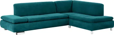 Produktbild von Ecksofa mit Ottomane rechts Kaye Bezug Veloursstoff Metallfuß verchromt / petrol 23102