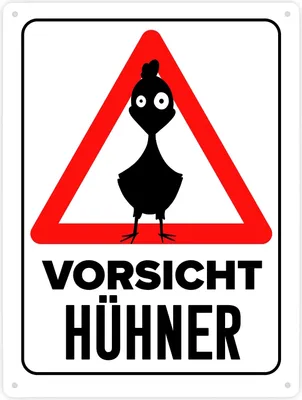Produktbild von Vorsicht Hühner Metallschild XXL in 28x38 cm mit Huhn Silhouette