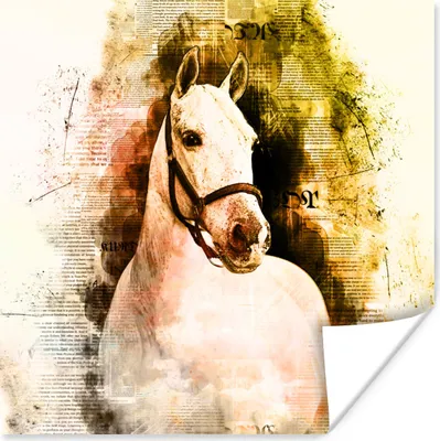 Produktbild von MuchoWow® Poster Pferd - Gelb - Zeitung - Mädchen - Kinder - Mädchen 50x50 cm - Wohnzimmerdekoration