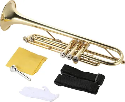 Immagine prodotto di Tromba BB Ottone piatto oro, squisito strumento musicale durevole con bocchino guanti cinghia copertura