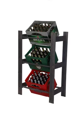 Produktbild von MODO24 Getränkekistenregal 3 Kisten, Kistenregal Holz, Getränkeregal, Kistenständer, Obstkistenregal, Kellerregal, 70x107x39 cm, Grau, RSS