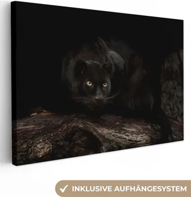 Produktbild von OneMillionCanvasses® - Leinwandbilder - 150x100 cm, Panther - Wald - Augen, Wandbilder Kunstdruck Wanddekoration