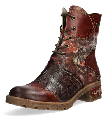 Produktbild von Laura Vita Damen Schnürstiefelette mit floralen Prägungen Cocrailo 24, Größe:39 EU, Farbe:Braun