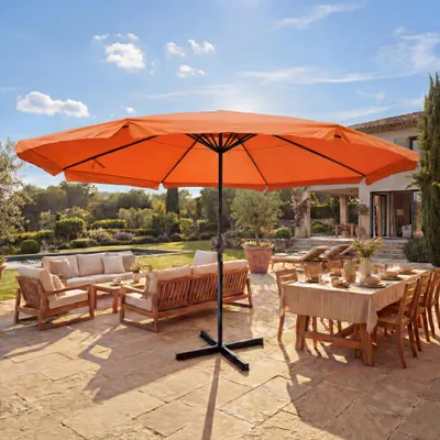 Image de Parasol Meran Pro, parasol de marché gastronomique avec volant Ø 5m polyester/aluminium 28kg ~ terracotta sans support