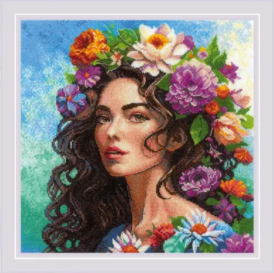 Produktbild von Riolis Kreuzstich Stickpackung "Blumenmuse", Zählmuster, 30x30cm