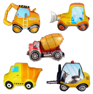5 Bau-Ballons: Bagger, Muldenkipper, Kran, LKW uvm.
