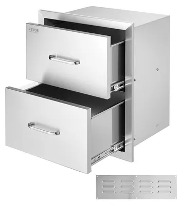 Image de 45 cm x 52 cm – CUISINE D'EXTÉRIEUR / ÎLOT DE BARBECUE – TIROIRS DE RANGEMENT DOUBLES EN ACIER INOXYDABLE