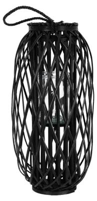 Zdjęcie produktu dla ECD Germany Latarnia Ried 60 x Ø27 cm z uchwytem, czarna, imitacja plecionki rattanowej, latarnia z wkładem szklanym, latarnia w stylu retro, ręcznie pleciona latarnia ogrodowa