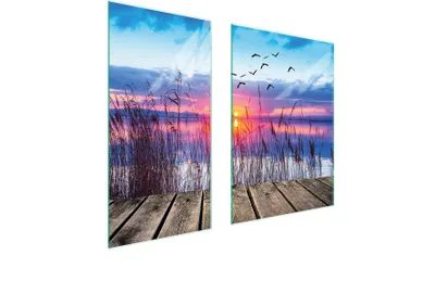 Immagine prodotto di Piastre copri fornelli 2 pezzi 75x52 Vetroceramica piano cottura tagliere vetro paesaggio sole