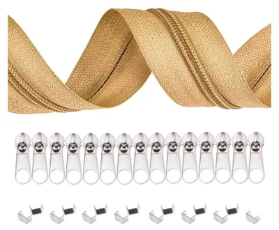 5m Endlos-Reißverschluss 3mm mit 10 Zippern und 15 Endstücke beige