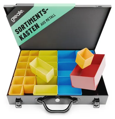 Obrázok produktu pre Kovový úložný box s 23 vyberateľnými priehradkami – prázdny box na drobné diely – kovový úložný box