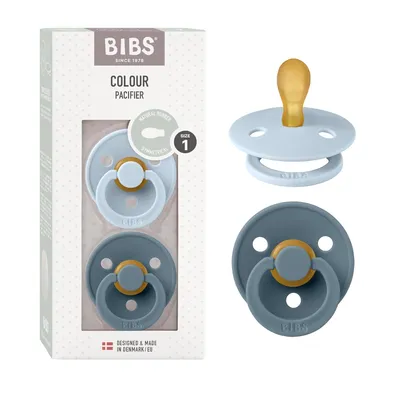 Produktbild von BIBS Colour Symmetrical Schnuller 2er Pack, BPA-frei Dummy-Schnuller, Symmetrischer Nippel. Naturkautschuk / Latex, Hergestellt in Dänemark. Größe 1 (0-6 Monate), Baby Blue / Petrol