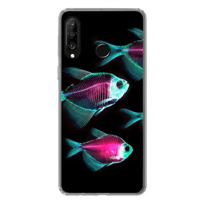 Produktbild von MuchoWow® Handyhülle Schutzhülle Hülle für Huawei P30 Lite Fisch - Lila - Blau Silikon Softcase Handy Hülle - Handyhülle