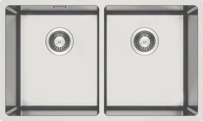 Produktbild von Stahlspülbecken, 2 - Becken, Unterbau - stahl gebürstet