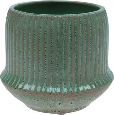 Produktbild von Keramik Blumentopf Übertopf Rillen Hellgrün Ø14,5cm H12,5cm