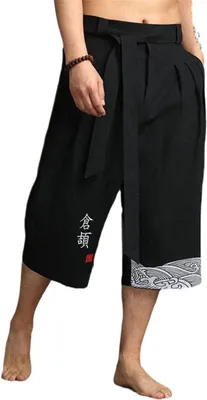 Productafbeelding van Japanse Kimono Traditionele Broek Mannen Aziatische Kleding Bad Broek Casual Losse Mannelijke Japan Stijl Linnen Bijgesneden Broek