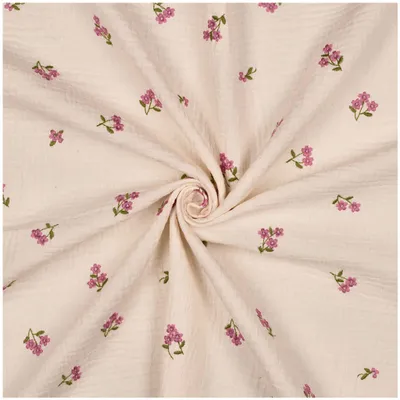 Produktbild von Musselin mit Blumen bestickt Double Gauze ab 0,5m x 1,30m  Sommerstoff
