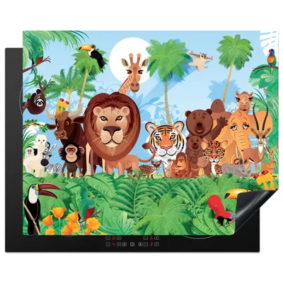 Produktbild von KitchenYeah© Herdabdeckplatte Tropisch - Tiere - Natur - Junge - Kind - Kind , 65x52cm, Küche Deko, Glaskeramikkochfeld Herdabdeckung, Abdeckplatte fùr Kochfeld