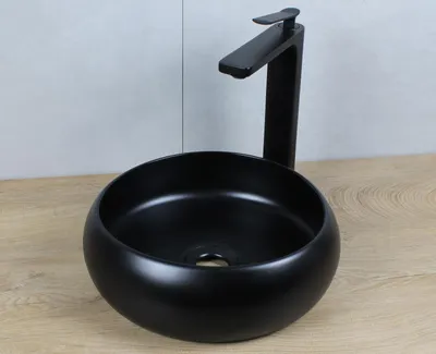Produktbild von Keramik Waschbecken rund Ø 350 x 120 schwarz matt ohne Überlauf Aufsatzwaschbecken ohne Zubehör