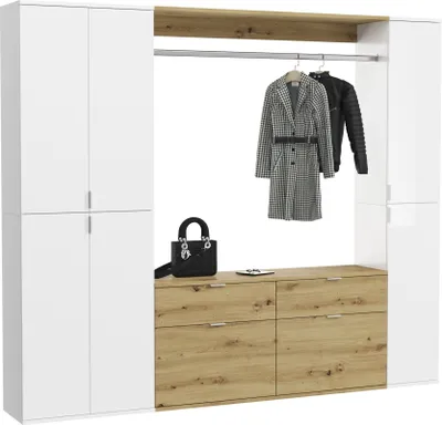 Produktbild von Garderoben-Set >Projekt X< in Weiß / Artisan Eiche - 212x193x34cm (BxHxT)