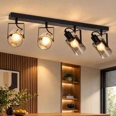 Produktbild von ZMH Deckenlampe Industrial  Wohnzimmer 4 Flammig E14 Fassung  Rauchgrau Glas Retro Deckenleuchte Deckenspot für Schlafzimmer Flur Küche（Ohne Lichtquelle）, KI-generiertes Bild