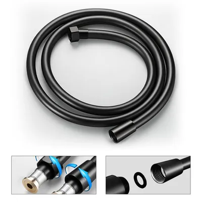 Produktbild von 1,5m PVC Duschschlauch in Schwarz, flexibel und universal, für Handbrausen und Duschköpfe, ideal als Ersatzschlauch für alle gängigen Duschsysteme