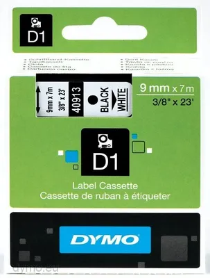 Produktbild von DYMO Original D1-Etiettenband | 9 mm x 7 m | schwarz auf weiß | selbstklebendes Etikettenband | für LabelManager-Beschriftungsgerät, Schwarz auf weiss, Polyester, Belgien, -18 - 90 °C, DYMO, LabelManager, LabelWriter 450 DUO